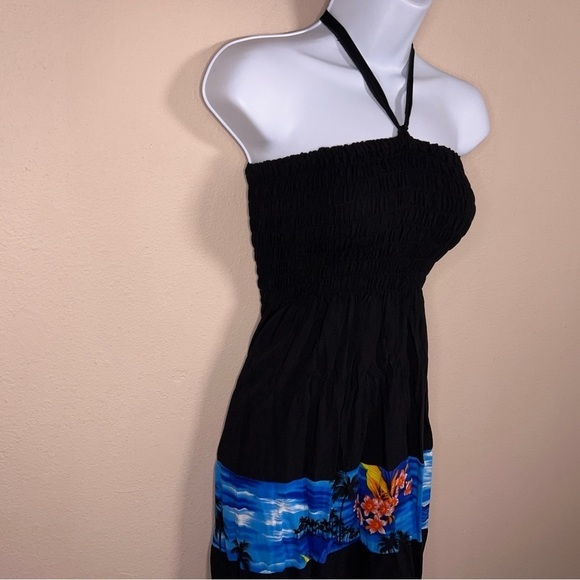 SMALL TROPICAL PRINT HALTER DRESS SLEEVELESS BEACH VACATION COLORFUL STRETCH TOP - Picture 6 of 12